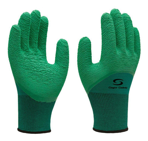 12 Luvas Ss1009 Verde Látex Corrugado Super Safety Proteção