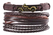 Comprar 4 Pulsera De Cuero  Marron Ajustable - Dije Moto - D891