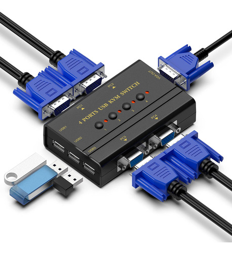 Rybozen Interruptor Kvm Vga 4 Puerto Caja Usb Para Pc Un 3 2