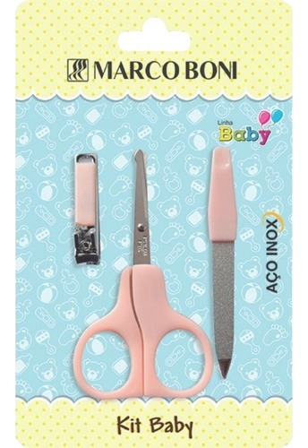 Kit Manicure Baby Com Tesoura Formato Anatômico, Cortador De Unha Especial Para Bebê E Lixa Metálica Marco Boni