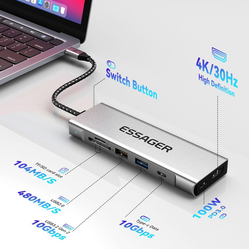 8 En 1 Usb C Hub Con M.2 Nvme/sata Ssd Recint