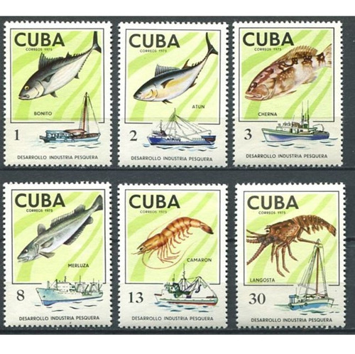 Estampillas Cuba 1975 - Fauna Marina - Industria Pesquera
