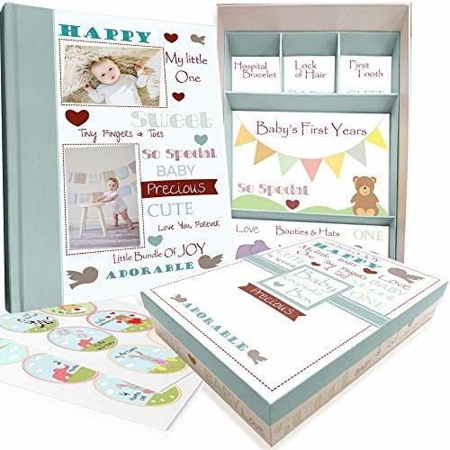 Baby Memory Book W - Keepsake Box Y 30 Pegatinas Mensuales Y