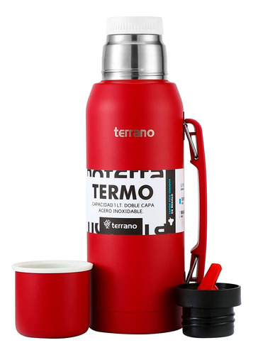 Termo Terrano Premium 1lt Con Manija Color Rojo