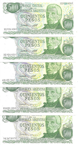 Argentina: 5 Billetes  500 Pesos Ley  Serie C ¡sin Circular!