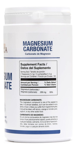 Carbonato De Magnesio 130 Gr Polvo Sabor Sin Sabor