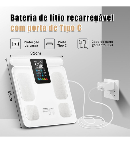 Balança Bioimpedância Eletrodos Corporal Digital 8 Eletrodos Corporal Digital Balança Digital Balança Digital Corporal Balança Digital Banheiro