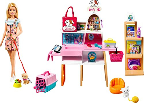 Muñeca Barbie Y Juego, Boutique Para Mascotas Con 4 Mascota