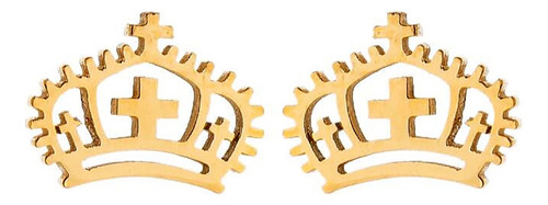 Aretes Acero Inoxidable Dorado Dije Pareja Amor Novia Amiga Corona Reyna