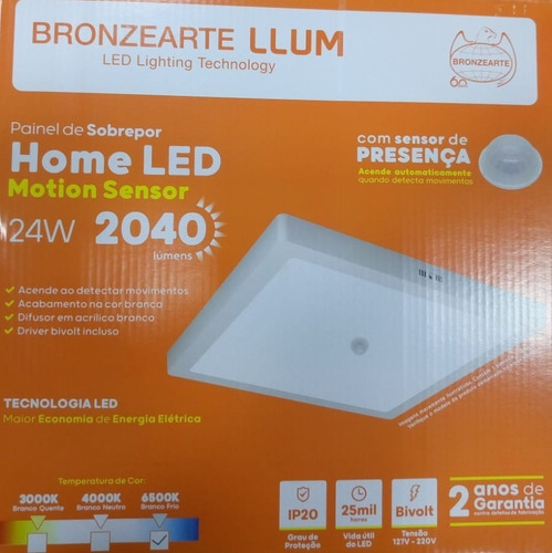 Imagem 4 de 7 de Plafon De Sobrepor Com Sensor Presença 24w Quadrado 6500k
