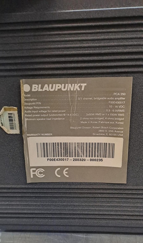 Potencia Auto Amplificador 2 Canalaes 150w Blaupunkt Usado Gris (Usado)