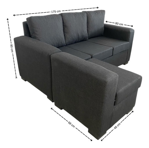 Sillon 3 Cuermos + Banqueta Movil Negro Chenille Resistente Negro Liso