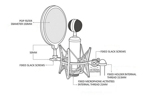 Imagen 7 de 10 de Shockmount Grande Con Antipop Para Microfono Condenser
