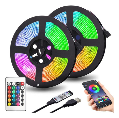 Cinta Led Rgb Luces Bluetooth Usb 5 Mts