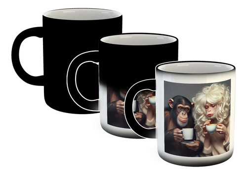 Taza Magica Mono Peluca Pelirroja Cafe