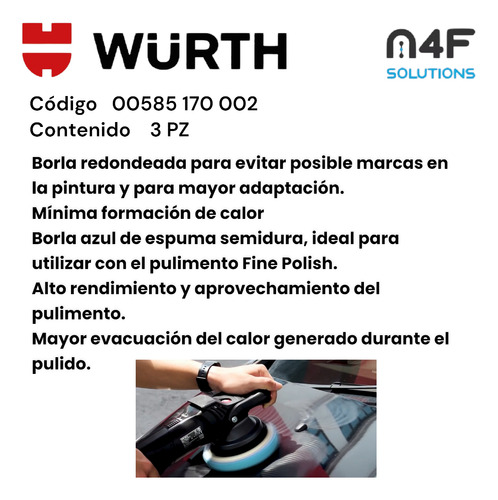 Borla Azul Esponja Corte Medio Pulir 7 PuLG Velcro Wurth 3pz