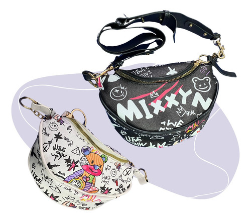 Bolso Cruzado Graphic Graffiti Oso Fashion Con Cadena