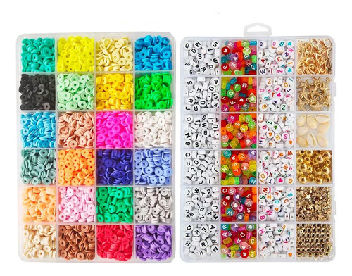 Juego De Cuentas 24 Colores Y Letras 6500 Kit Hacer Pulseras