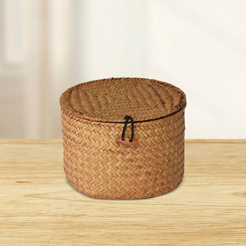 Cesta De Almacenamiento De Mimbre Con Tapa Para Estantes