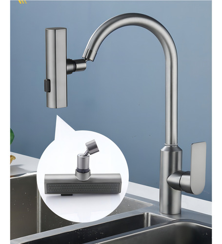 Grifo De Cascada De Cocina Multifuncional Acabado Brillante Color Negro