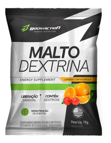 Malto Dextrina 1kg - Bodyaction Vários Sabores Sabor Laranja Com Acerola