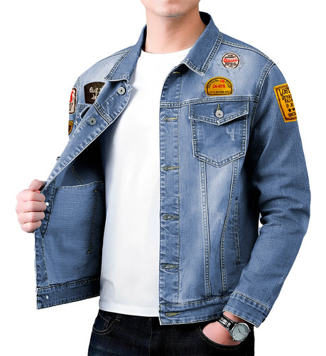 Chamarra De Mezclilla Para Hombre Con Bolsillos Denim