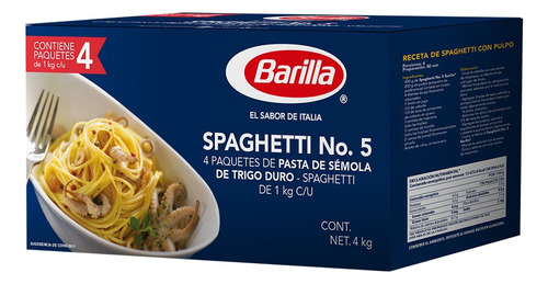 Barilla Spaguetti No. 5 4 Pzas De 1 Kg
