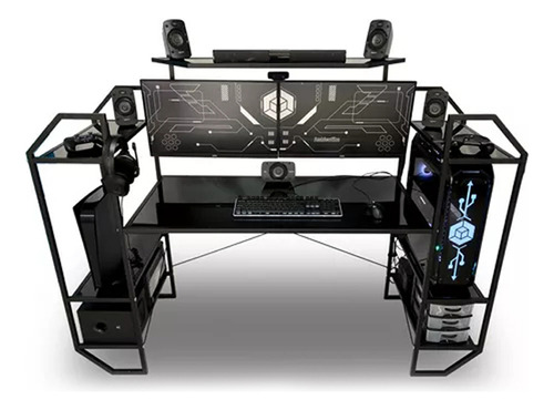 Escritorio Gamer Para Computadora Ideal Para Trabajo Cuarto Negro