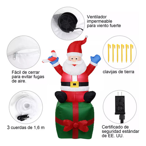 1.8m Inflable Navidad Navideño Papá Noel Con Regalos Luz Led