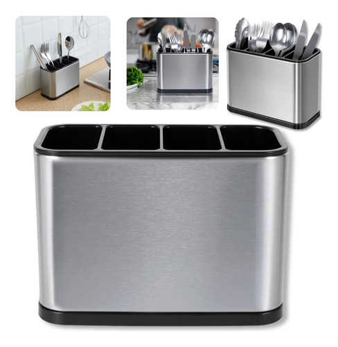 Escorredor Porta Talheres Pia Silver Inox Ke Home 18x13cm Cor aço inox brilhante