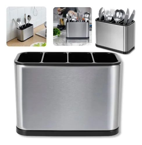 Escorredor Porta Talheres 4 Divisões Pia Silver Inox Connect Ecom 18x13cm Cor aço inox brilhante