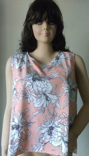 Blusa Manga Cero Floreada Rosado De Chalis Talla Xl A S/.30