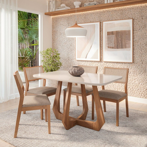 Mesa De Jantar Bromelia 130cm Com 4 Cadeiras Oiti Djwt