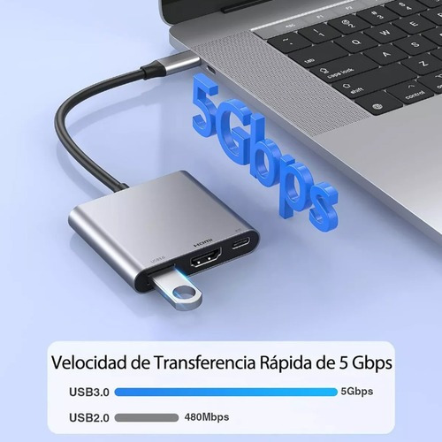 Adaptador Tipo C A Hdmi 4k Convertidor Hub Usb 3.0 3 En 1