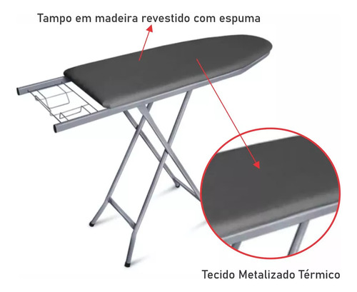 Tábua De Passar Roupa Mesa Passadeira Extra Forte Cinza Top