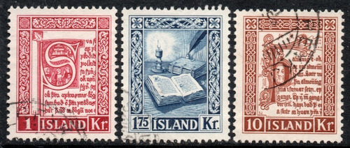 Islandia Serie X 3 Sellos Usados Viejos Manuscritos Año 1953