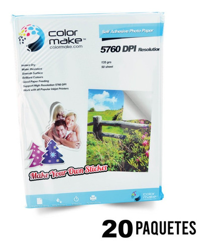 Imagen 1 de 1 de 1000 Hojas Papel Fotografico Adhesivo Carta Color Make