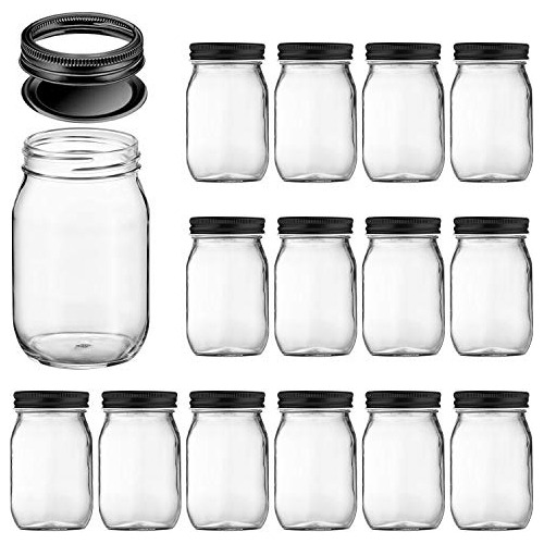 16oz Glass Jars With Airtight Lids And Bands, Canning J...