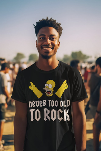 Remera Negra Homero Simpson Never Too Old To Rock