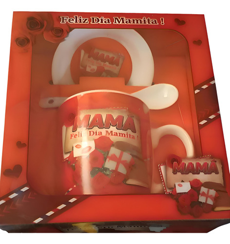 Pack Regalo Día De Madre Cerámica Taza Platito + Cucharita