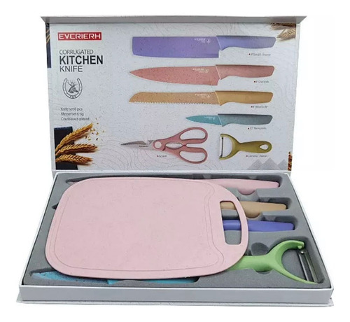 Evcrierh Kitchen Knife Utensílios De Cozinha Com Facas Coloridas E Tábua 7 Peças Cor Mesclado
