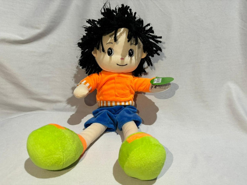 Boneco De Pano Menino Pelúcia Roupa Cabelo Cacheado 38cm Cor Laranja