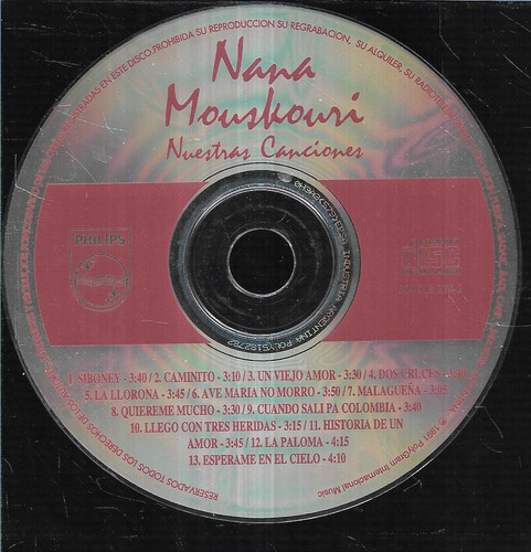Nana Mouskouri Album Nuestras Canciones Philips Cd S/porta 