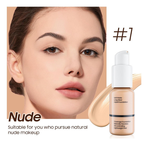 Base LĂquida Mate De Cobertura Completa, Maquillaje Ligero E