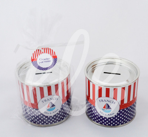 Souvenir Alcancía Lata Personalizada Tapa Desmon 10u+bolsita