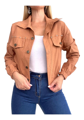 Campera Chaqueta De Bengalina Con Tachas Mujer Moda