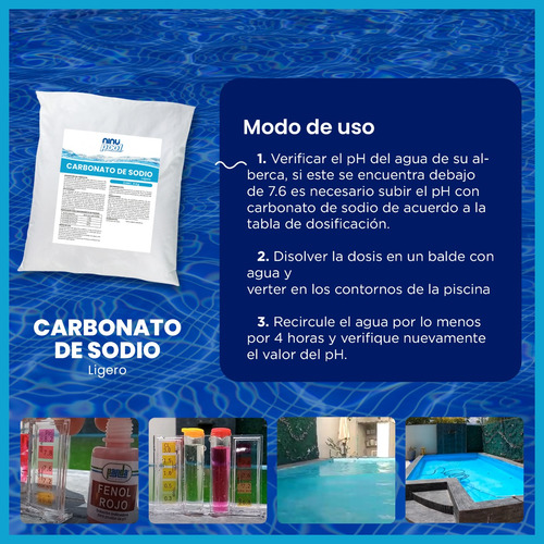 Imagen 3 de 5 de Carbonato De Sodio Ligero Ninu 5 Kg Nivelador De Ph