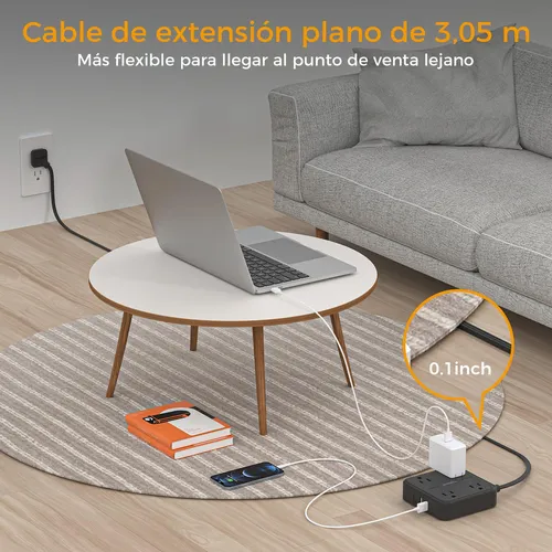 An Enchufe Plano Ultrafino Power Strip De 3 M, 4 Salidas, 1