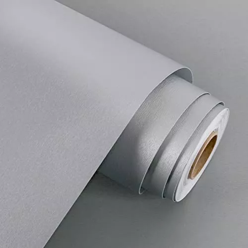 WESTICK Textured Stainless Steel Peel and Stick Silver Wallpaper Brushed Metalic Silver Wallpaper Peel and Stick Stainless Steel Contact Paper for