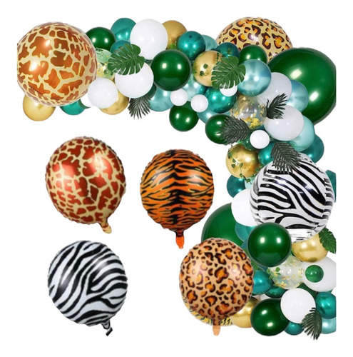 Pack Globos 109 Piezas Animales Selva Safari Cinta , Hojas